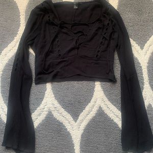 Forever 21 Black Lace Up Crop Top-Size Medium